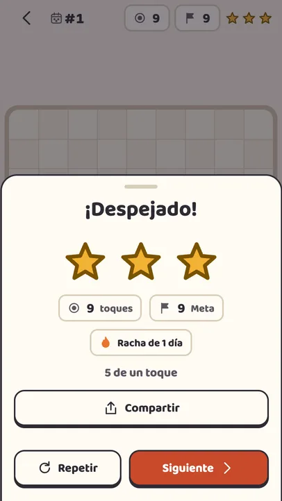 La pantalla de resultado del reto diario
