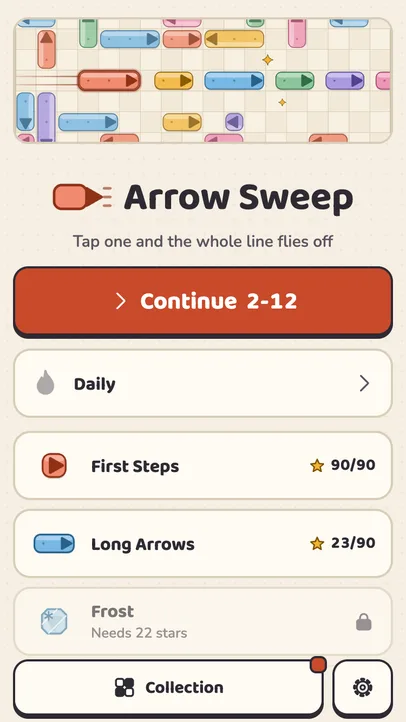 The Arrow Sweep home screen