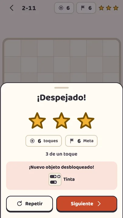 La pantalla de resultado con tres estrellas